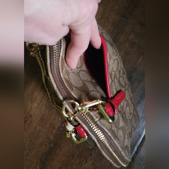 Coach Brown and Red Signature Handbag - Picture 9 of 14